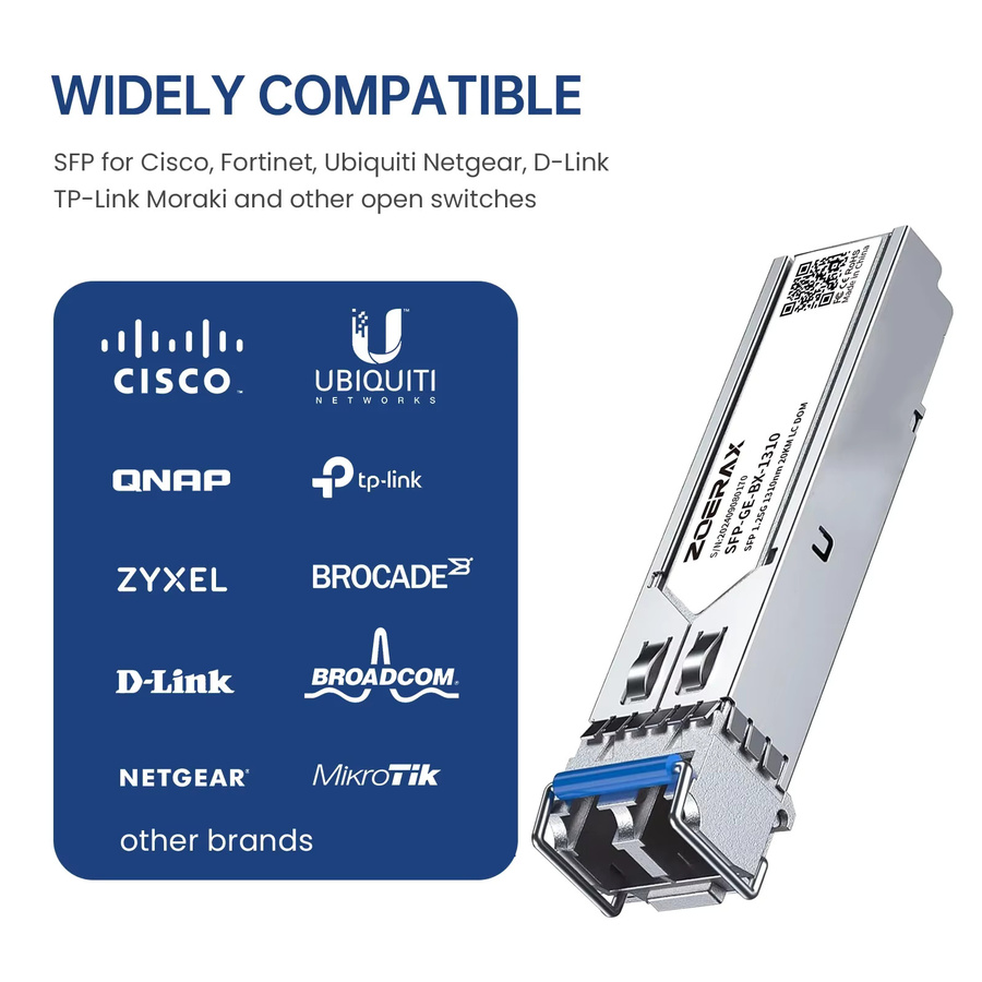 ZoeRax SFP Singlemode-Duplex-Optikmodul LC Gigabit Glasfaser-Transceiver 1000Base-BX, 1310 nm, bis zu 20 km, Farbe: Silber - Bild 5