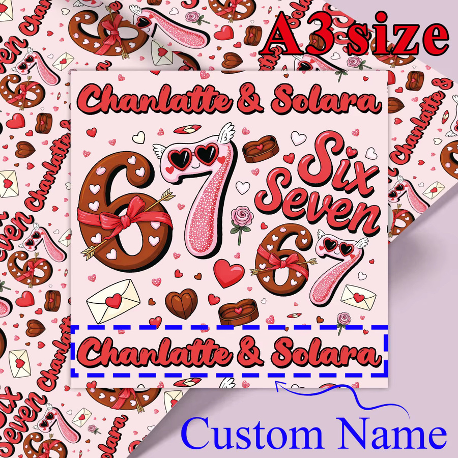 3 Stück personalisiertes Namensdekorpapier in Pink für Valentinstag, Hochzeit oder Party mit 6- und 7-Nummer-Design - Bild 4
