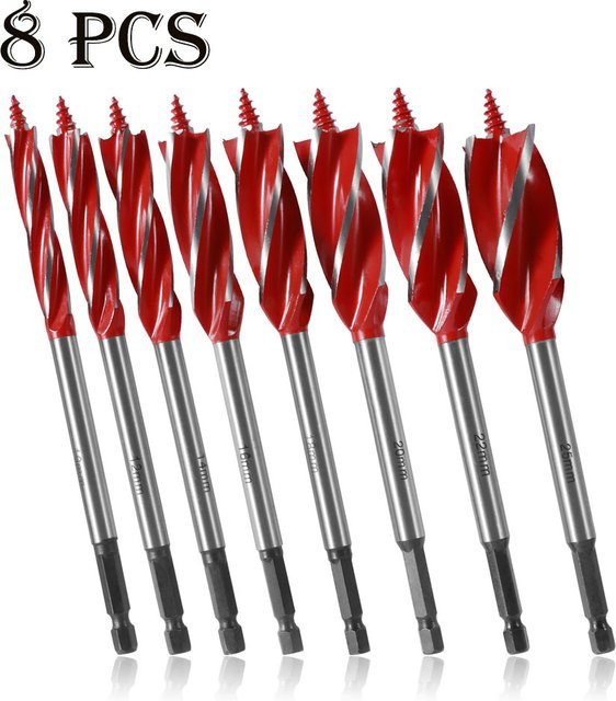 8-teiliges Hands DIY Spiralbohrer-Set aus Kohlenstoffstahl mit Sechskantschaft für die Holzbearbeitung, 10-25 mm - Bild 1