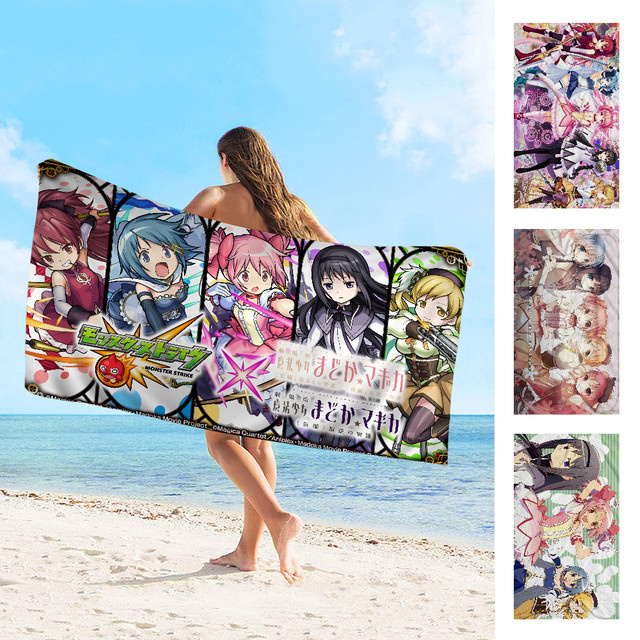 Saugfähiges Anime Puella Magi Madoka Magica Strandtuch für Kinder aus Mikrofaser und Baumwolle, Mehrfarbig - Bild 1