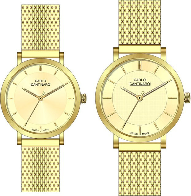 Carlo Cantinaro Partnerset Armbanduhren, Edelstahl, Gold, Quarz, Unisex - Bild 1