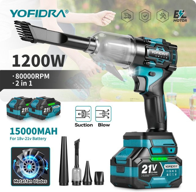 YOFIDRA 2-in-1 Bürstenloser Elektro-Turbolüfter und Staubsauger als Laub- und Staubblasgerät für Makita 21V Akku - Bild 1