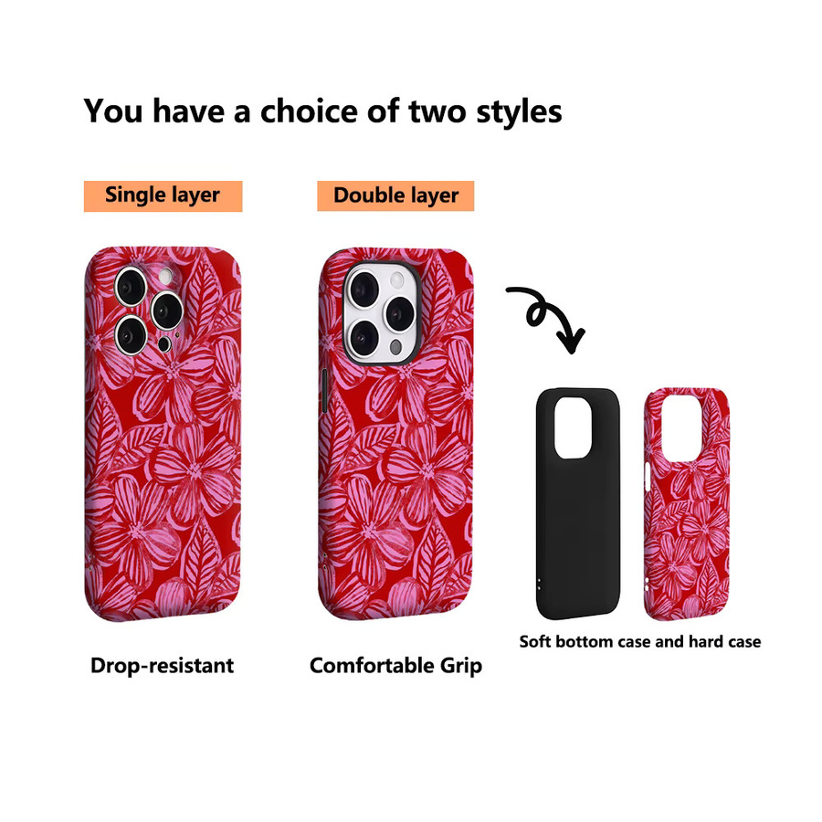 Handyhülle mit rosa und roten Blumen für Apple iPhone 17 16 15 14 13 12 11 Pro Max Plus mit doppelschichtiger Rückseite - Bild 3