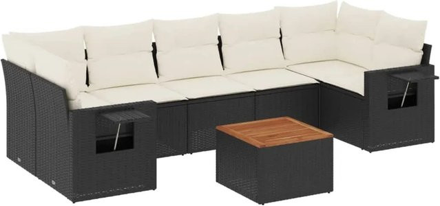 vidaXL 8-tlg Garten-Sofagarnitur in L-Form aus schwarzem Poly-Rattan mit wetterfesten Kissen und pulverbeschichtetem Stahlgestell - Bild 1