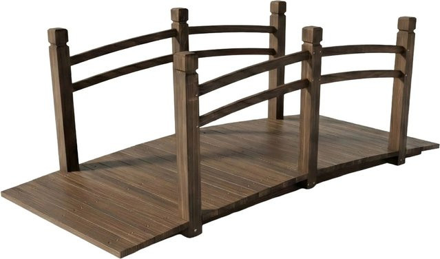 Relaxdays Gartenbrücke aus Tannenholz in Braun, rustikale Bogenform, wetterfest, B/T/H: 150 x 55 x 67 cm - Bild 1