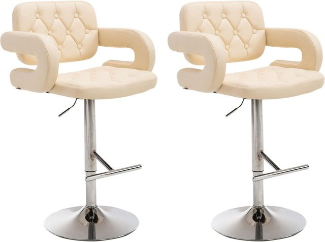 TPFLiving 2er Set Barhocker Dubai mit Chromoptik Metallgestell und Kunstleder in Beige - Bild 1