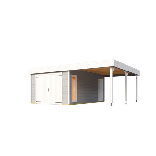 Blockgarage Lasita Maja Bahamas aus Holz in Lichtgrau mit Stufendach und Holztor, B: 820 cm, T: 560 cm - Bild 2