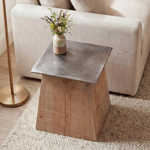 Beistelltisch MCW-L76b im Industrial Design aus Massiv-Holz in Braun, H x B x T: 45 x 36 x 36 cm - Bild 1