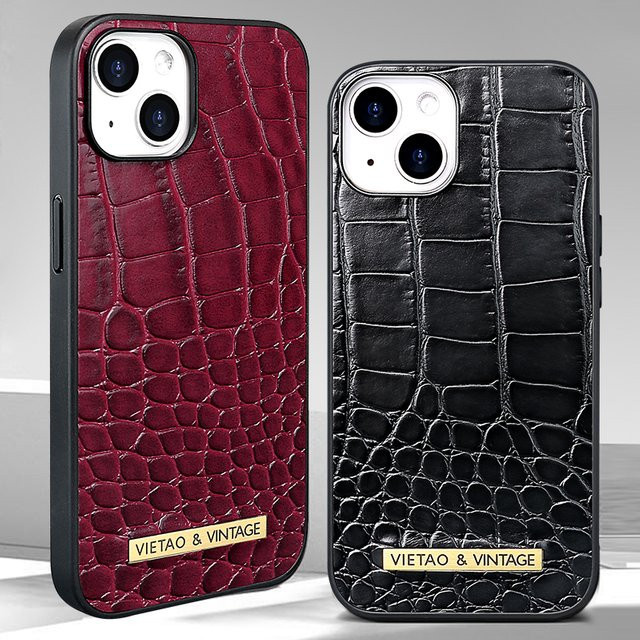 VIETAO Handyhülle mit Krokodilmuster aus PU-Leder für iPhone 16, 15, 14, 13, 12, 11 in Rot - Bild 1