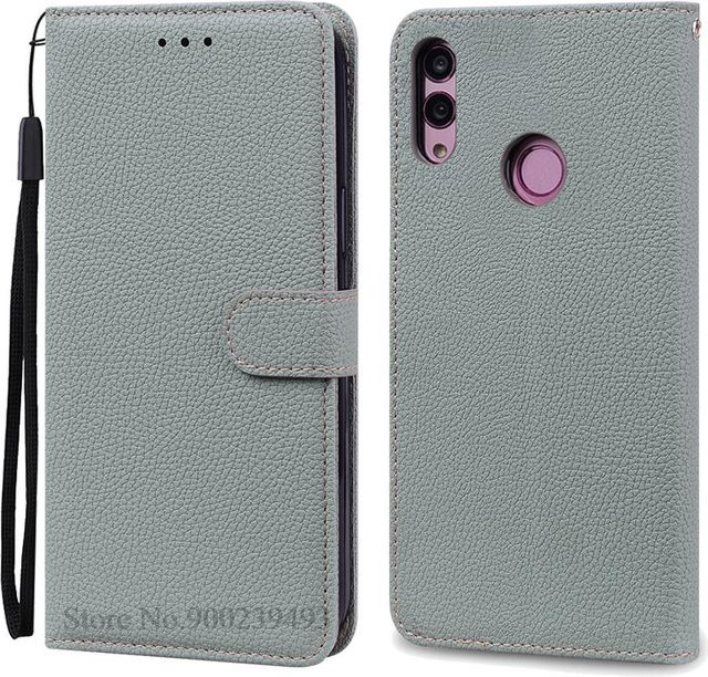 Leder-Brieftasche Flip Case für Huawei P Smart 2019 (POT-LX1, POT-LX3) mit Silikonabdeckung in Grau - Bild 1