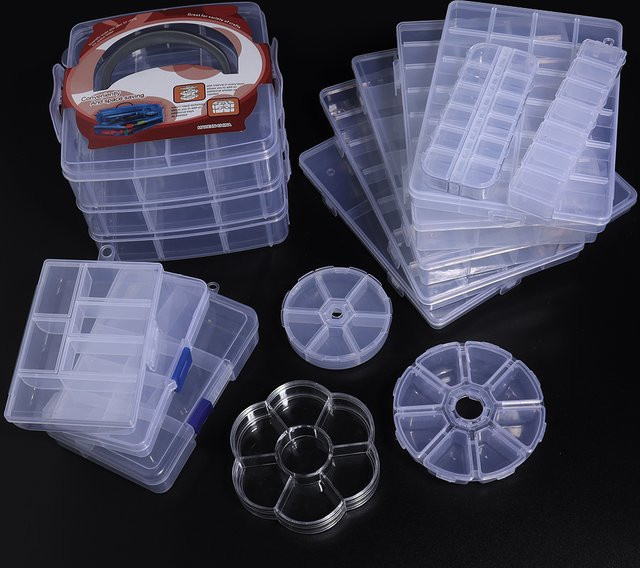 Transparente Kunststoff Aufbewahrungsbox für Schmuck und Perlen mit verstellbaren Fächern - Bild 1