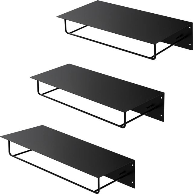 ML-Design 3er Set Wandgarderobe mit Kleiderstange und Ablage aus Stahl, Schwarz matt, B/T/H: 60 x 30 x 15 cm - Bild 2