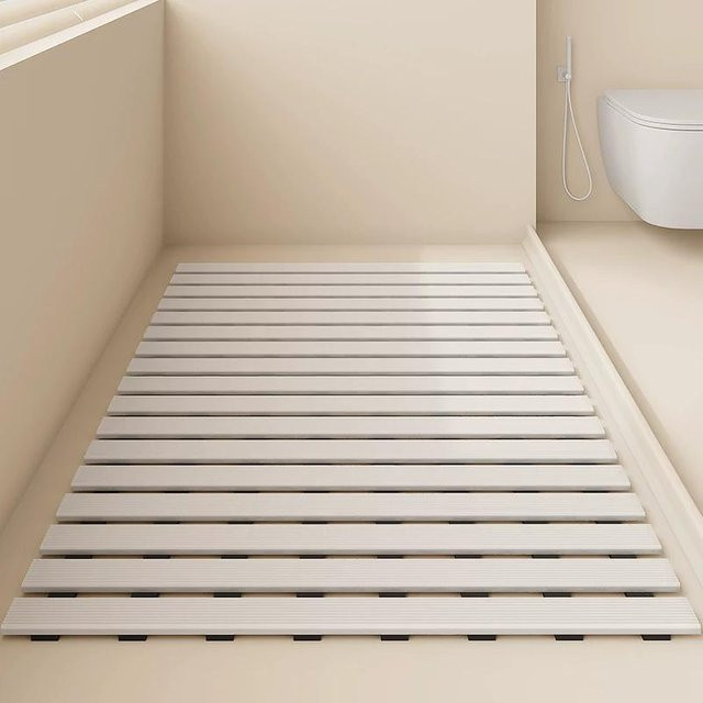 Rutschfeste und wasserdichte Badezimmer-Bodenmatte von TAOMall in Weiß, B/T: 91 x 61 cm - Bild 1