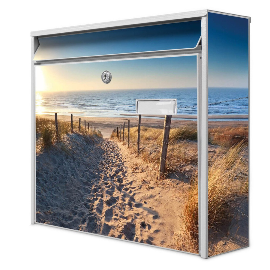 banjado Wandbriefkasten Modell Mail Burg Wächter in Weiß mit Nordseestrand-Motiv, B/H/T: 36 x 32 x 10 cm - Bild 1