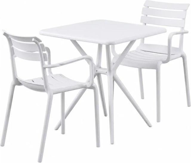 DELUKE Gartenmöbel-Set NORA Bistroset mit Tisch und 2 Stühlen aus Polypropylen, Weiß, B/T/H: 186 x 72 x 82 cm - Bild 1
