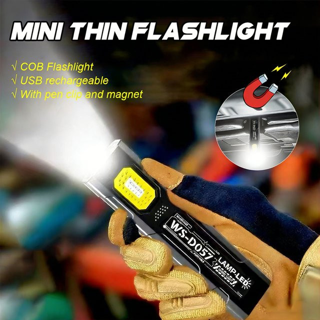 NEWBIRTH LED-Taschenlampe in Schwarz mit 550 lm, USB-wiederaufladbare Mini-Taschenlampe mit Magnet und Clip für Garten und Arbeit - Bild 1