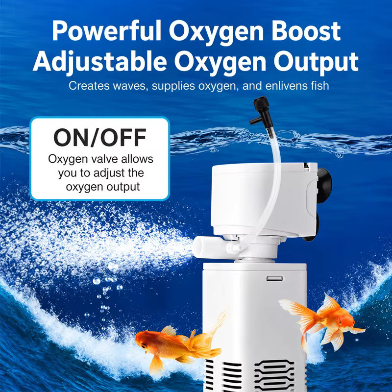 TUNFAN Aquarium-Filterpumpe in Weiß: Geräuscharme Tauchpumpe als Luft-Sauerstoff-Belüfter und Wellenerzeuger für dein Fischbecken (220V) - Bild 2