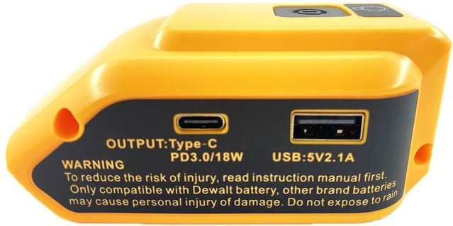 Dewalt DCB090 Ersatz-Stromquelle Batterieadapter für 20 V Max 18 V mit USB, Type-C und LED-Arbeitsleuchte in Gelb - Bild 1