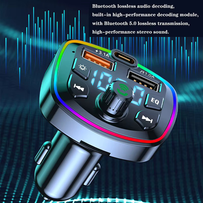Bluetooth 5.0 FM-Transmitter mit Mikrofon und Dual USB Schnellladegerät als drahtloser Audio-Empfänger und MP3-Player für dein Auto - Bild 3