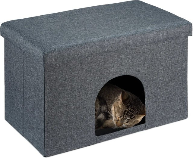 Relaxdays Katzenhöhle aus MDF in Grau, faltbar mit Sitzauflage, B/T/H: 64,5 x 38,5 x 37,5 cm - Bild 1
