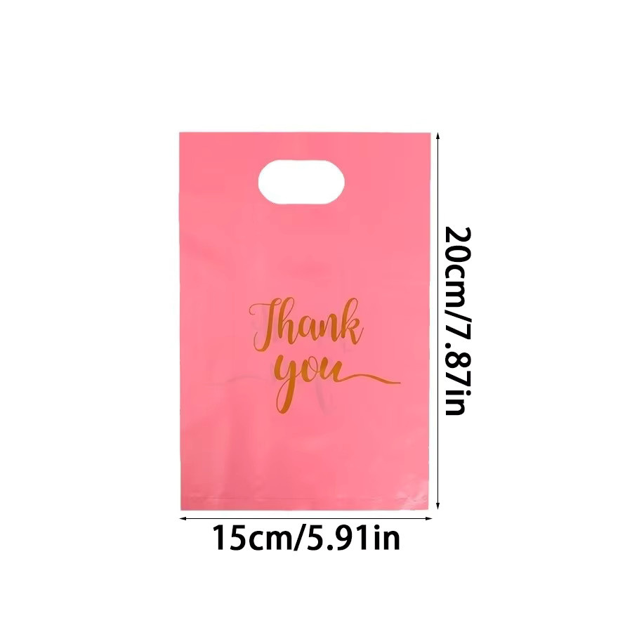 XJM Kunststoff-Verpackungsbeutel mit Thank You Aufdruck, mehrfarbig (Pink), 100 Stück flache Tragetaschen für Geschenke und Kleidung - Bild 2