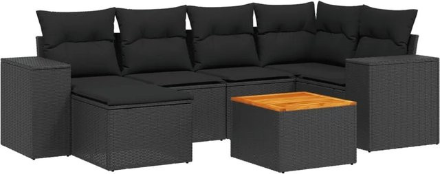 vidaXL 7-tlg Garten-Sofagarnitur in L-Form aus Polyrattan mit Kissen in Schwarz - Bild 1