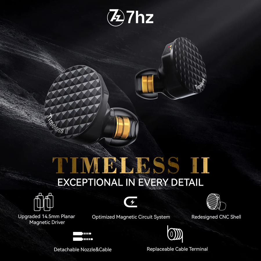 7 Hz Timeless II In-Ear Monitor HiFi Kopfhörer mit 14,5 mm planaren magnetischen Treibern und abstimmbarer Düse in Schwarz - Bild 3