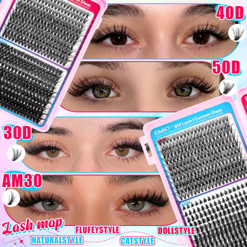 Eimny Einzelwimpern-Verlängerungsset, 770-teilig, 9-18mm, mit Kleber, Pinzette und Wimpernbürste - Bild 3