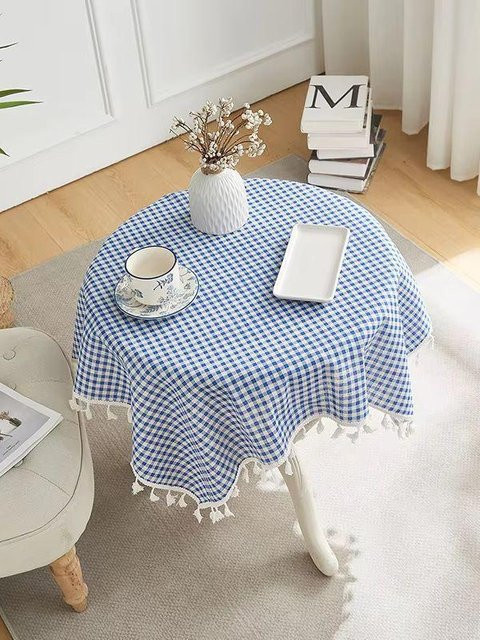 Blau karierte Tischdecke von JMG Household Supplies mit Fransenrändern, B/B: 100 x 140 cm - Bild 1