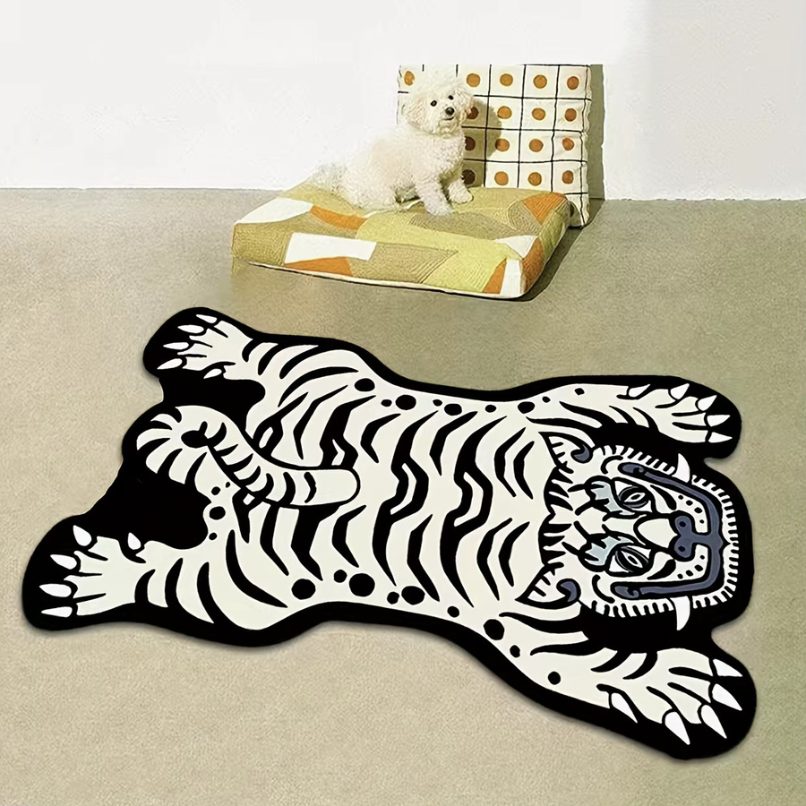 VIKAMA Rutschfeste Fußmatte mit weißem Tiger-Design in unregelmäßiger Form, B/T: 60 x 40 cm - Bild 2