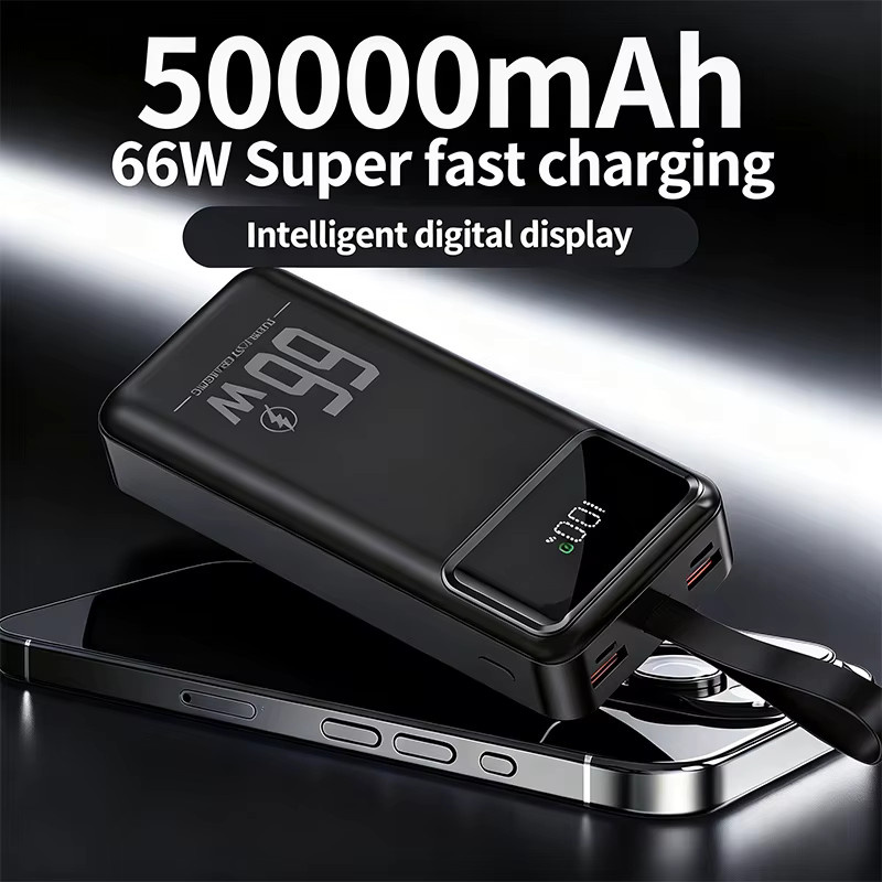 Cohana Powerbank 50000mAh mit 66W Schnellladefunktion, tragbares Ladegerät für 4 Geräte gleichzeitig in Schwarz mit LED-Taschenlampe und Trageriemen, kompatibel mit iOS und Android - Bild 4