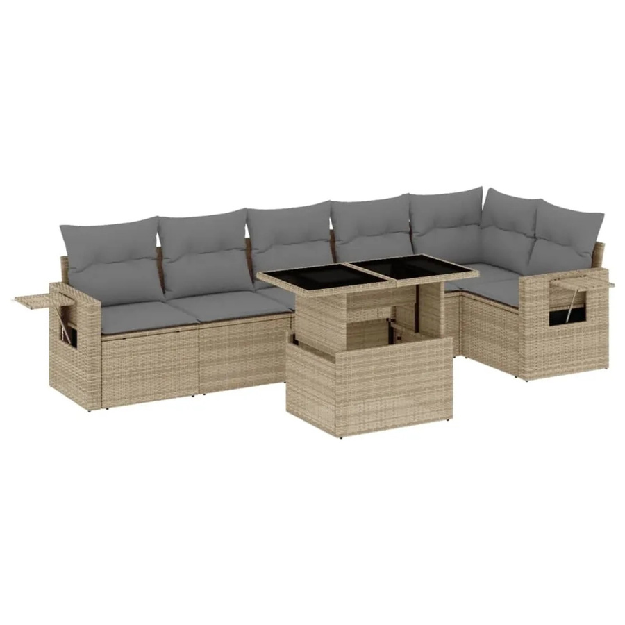 vidaXL 7-tlg. Garten-Sofagarnitur in L-Form aus Polyrattan mit Kissen, Beige - Bild 2