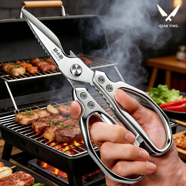 PLYS Mehrzweck-Grillschere aus Edelstahl in Silber zum Schneiden von Fleisch und Steaks - Bild 1
