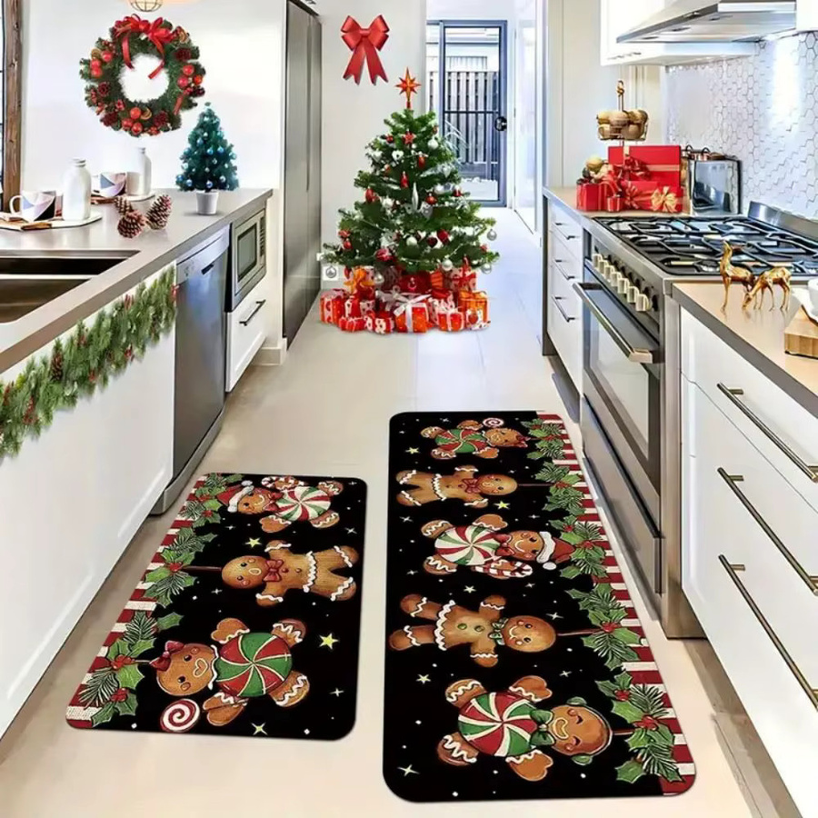 VIKAMA 2-teiliges Weihnachtsteppich-Set in Multicolor, rutschfest und schmutzabweisend, Baumform für Badezimmer und Küche, B/T/H: 120 x 40 x 2 cm und 60 x 40 x 2 cm - Bild 2