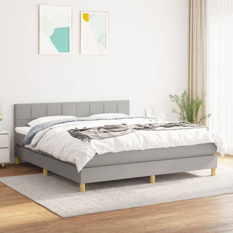 vidaxl Boxspringbett mit Matratze in Grau und Weiß aus Stoff, B/T: 160 x 200 cm - Bild 1