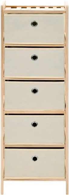 vidaXL Korb-Kommode aus Zedernholz mit 5 Stoffkörben in Beige, B: 93 cm, T: 26 cm, H: 32 cm - Bild 1