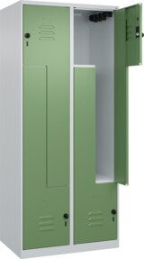 C+P Z-Spind Classic PLUS Garderobenschrank mit 4 Fächern und Sicherheits-Drehriegel, Grau/Grün, B/T/H: 80 x 50 x 185 cm - Bild 1