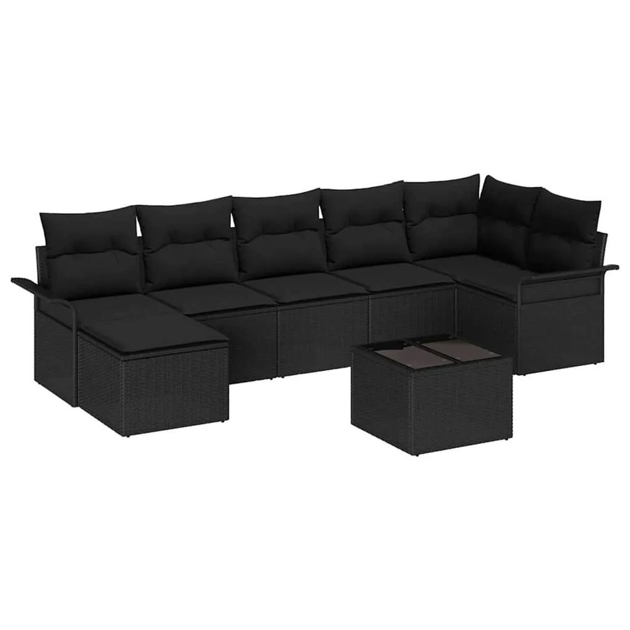 vidaXL Garten-Sofa-Set aus Poly Rattan in Schwarz, 8-teiliges L-Shape Lounge-Set mit UV-beständigen Polstern und Kissen im geflochtenen Muster - Bild 2