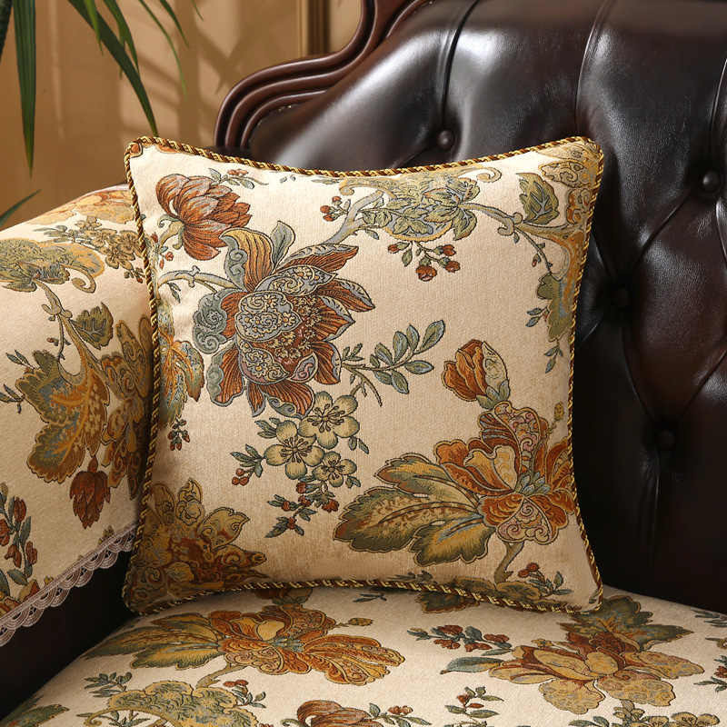 Yiran Furniture Sofakissenbezug mit Jacquard-Stickerei und floralem Muster, Polyester, Breite: 60 cm, Tiefe: 60 cm, Höhe: 60 cm - Bild 1