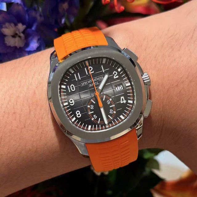 Specht & Söhne New Classic Herrenuhr, Quarz, Kautschukarmband, orange, 5 ATM - Bild 1