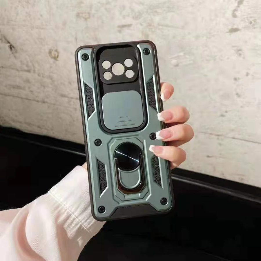 Magnetische Panzer-Handyhülle für Xiaomi Poco X3 / Poco X3 Pro / Poco X3 NFC mit Ringhalter und Kameraschutz in Grün - Bild 2