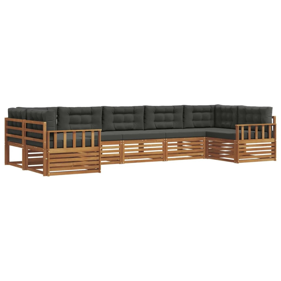 vidaXL Sofagarnitur 7-teilig aus Massivholz Akazie in Natur und Anthrazit mit L-Form und Kissen - Bild 2