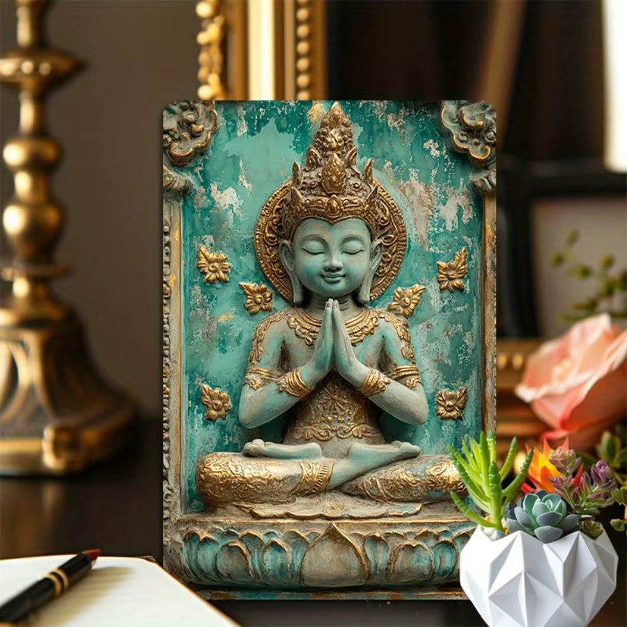 HELLOYOUNG Buddha Metall-Wandkunst in Türkis, Rechteckiges Aluminium-Blechschild für dein Zuhause oder Büro, B/H: 20 x 30 cm - Bild 3