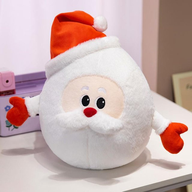 Weihnachtliches Wurfkissen mit Cartoon-Motiven wie Weihnachtsmann, Apfel und Lebkuchenmann in Weiß, Durchmesser: 30 cm bis 45 cm - Bild 1