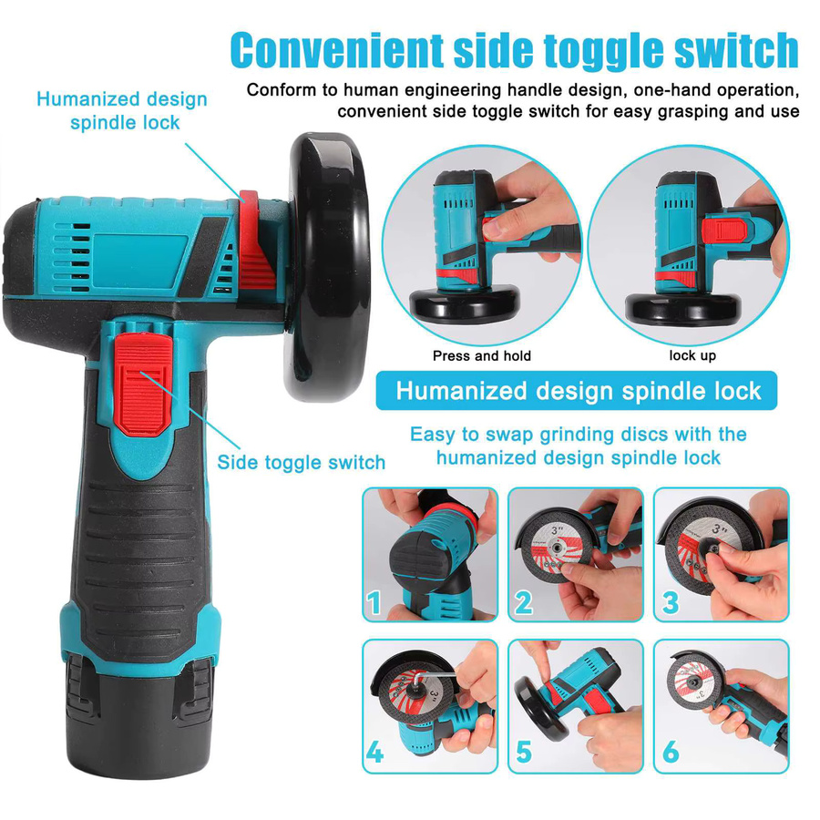 GECOFEER Mini Elektrischer Winkelschleifer Blau, Kabelloser Akku-Handschleifer mit 19500 U/min zum Schneiden und Polieren - Bild 3