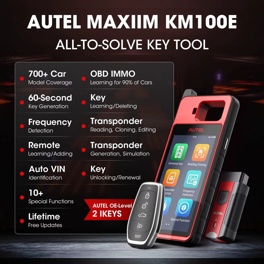 Autel MaxiIM KM100E Schlüsselanhänger-Programmiergerät für Wegfahrsperren, 2 Stück Autel IKEY für die 60er-Schlüsselgeneration, OBD-IMMO-Schlüssel zum Lernen an 99 % der Fahrzeuge - Bild 2