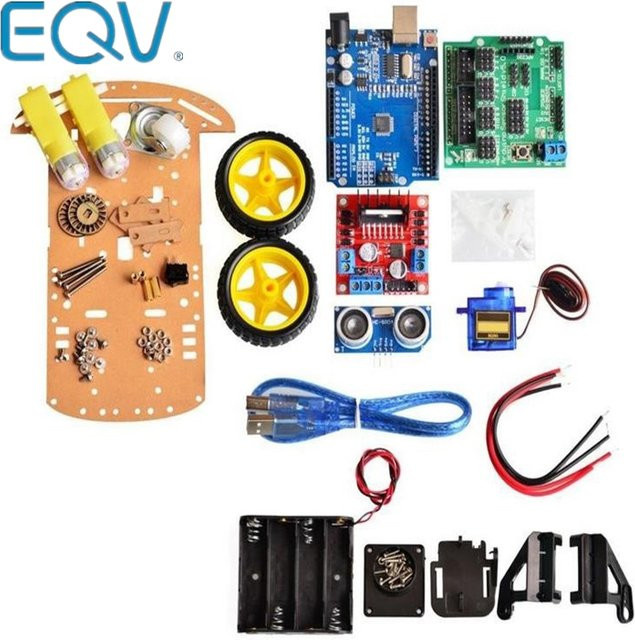 Smart Roboter Auto Chassis Kit für Arduino mit 2WD Antrieb, Geschwindigkeit Encoder, Ultraschallmodul und Batteriebox zur Hindernisvermeidung und Linienverfolgung - Bild 1