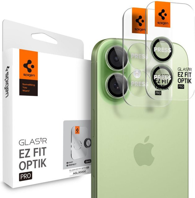 Spigen GlastR EZ FIT Optik Pro Schutzfolie für Rückkamera, passend für Apple iPhone 17, iPhone 16 Plus und iPhone 16, gehärtetes Glas, Grün, 2er-Set - Bild 1