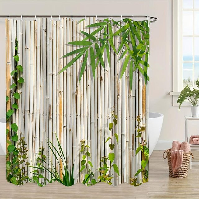 Wasserdichter Duschvorhang von Baifenbai Home Furnishing mit Bambuswald-Design in Multicolour, B: 120 cm, H: 180 cm - Bild 1