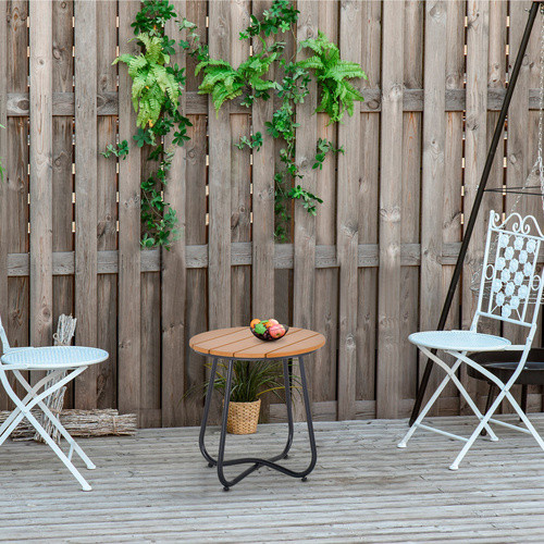 Outsunny Gartentisch rund aus Stahl und Kunststoff in Braun, B/T/H: 49 x 49 x 48 cm - Bild 5